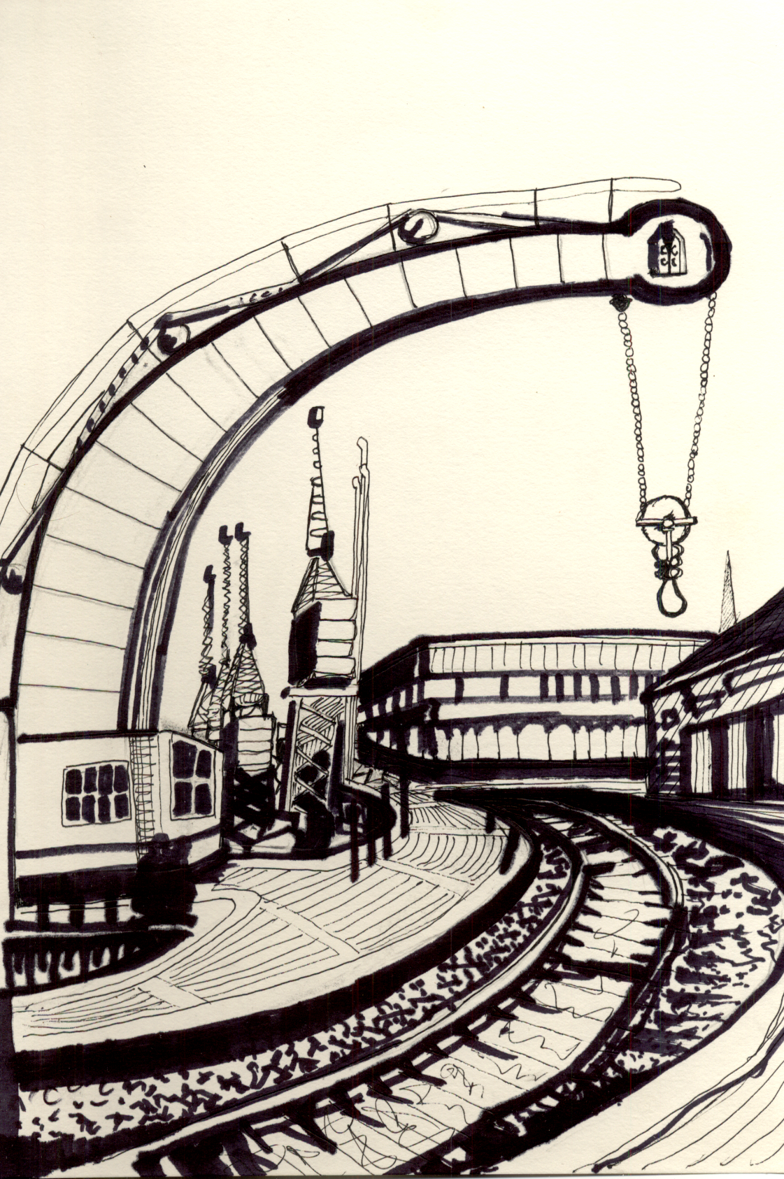 A drawing of a crane by the harbourside, Bristol