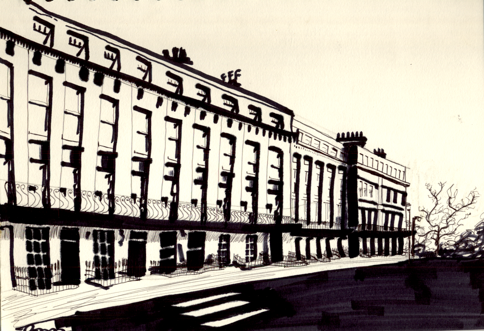 A drawing of a Georgian terrace of houses, Bristol